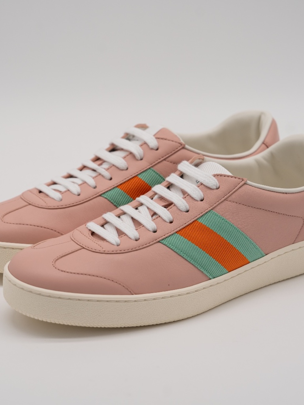 Gucci Women's Sneakers Pink G74 Leather Web White size 38 8 US